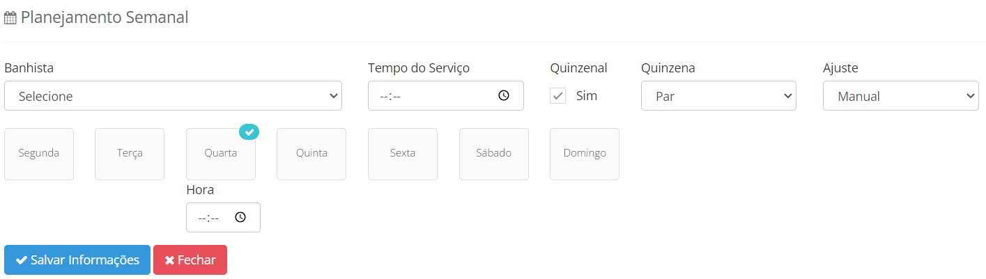 Exemplo de Tela de Planejamento